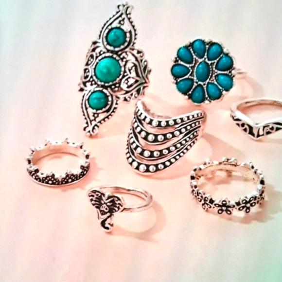 🔥SALE!!!7piece Boho Turquoise Ring Set - Picture 2 of 3